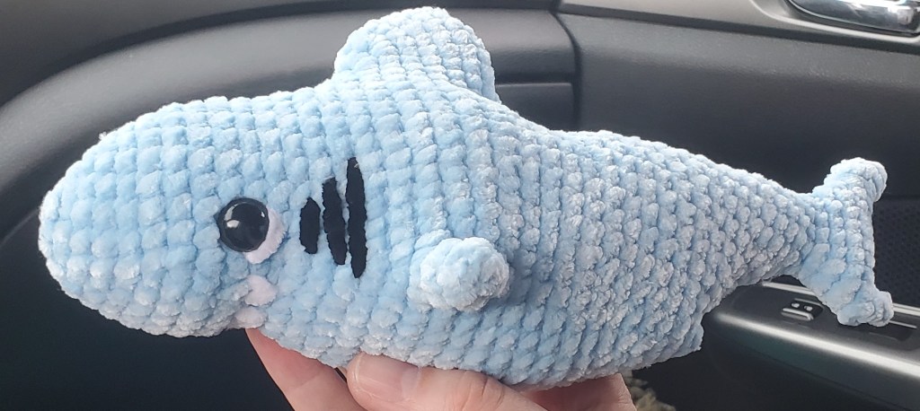 a picture of a crochet shark